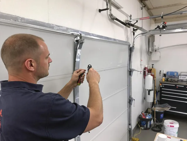 Before and after garage door dent repair by Central Falls Garage Door Repair in Central Falls