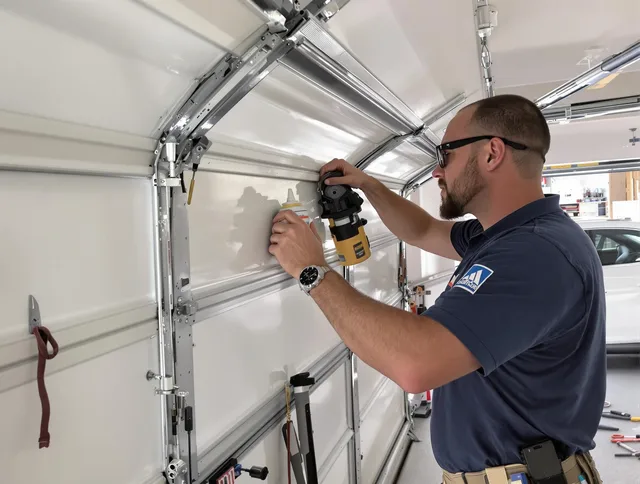 Central Falls Garage Door Repair technician quieting a noisy garage door in Central Falls